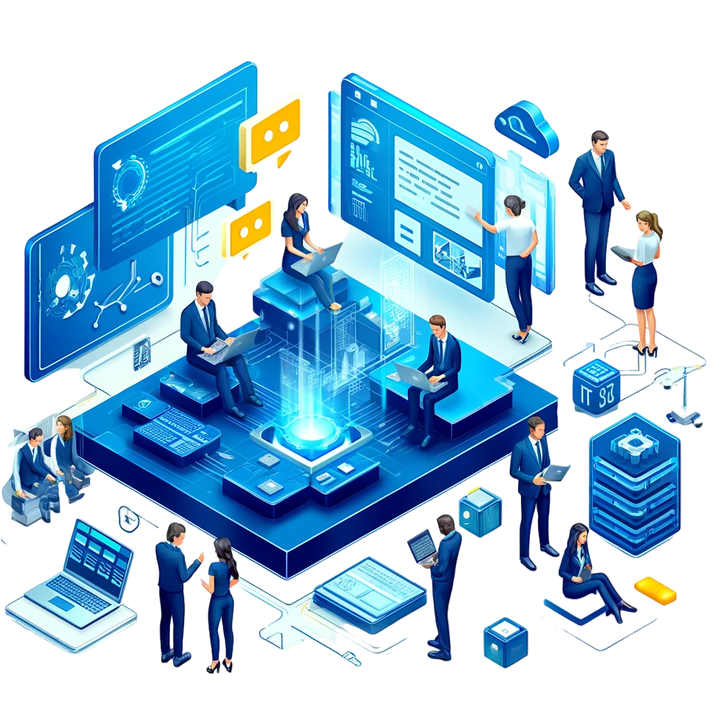 DALL·E 2024-05-28 16.51.04 - Isometric image representing IT Consulting and Services in 2024. The image should include elements such as a team of IT consultants working together w-Photoroom